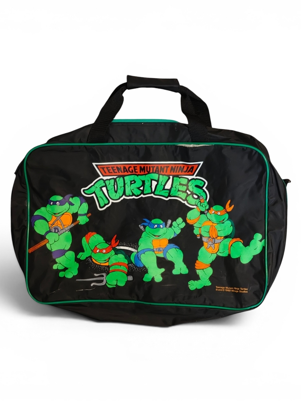 Vintage 1988 Teenage Mutant Ninja Turtles M Black Duffle Gym Bag with Green Trim